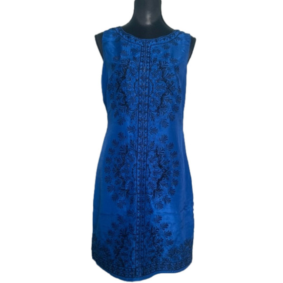 Monsoon Beaded Mandala Embroidered Cobalt Blue Sheath Cocktail Dress Size 10 - Picture 1 of 7
